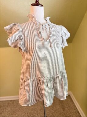 Piazza Del Tempio Striped Cream Peplum Blouse 100% Linen Made in Italy